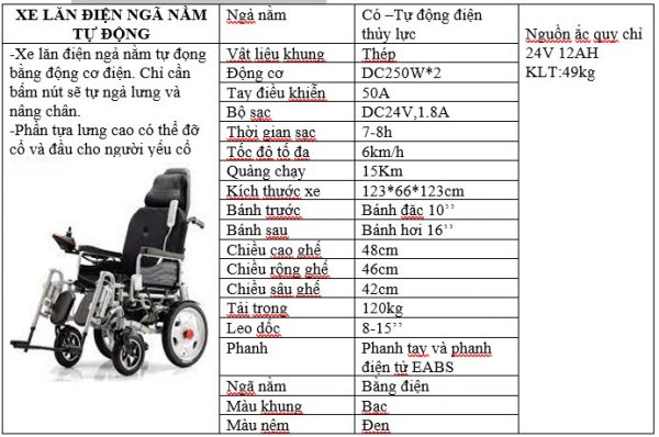 thông số kỹ thuật xe lăn điện 4 bánh - thietbiytegiagoc