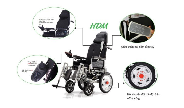 Xe lăn điện Hadimed đa năng ngã nằm tự động tiện ích
